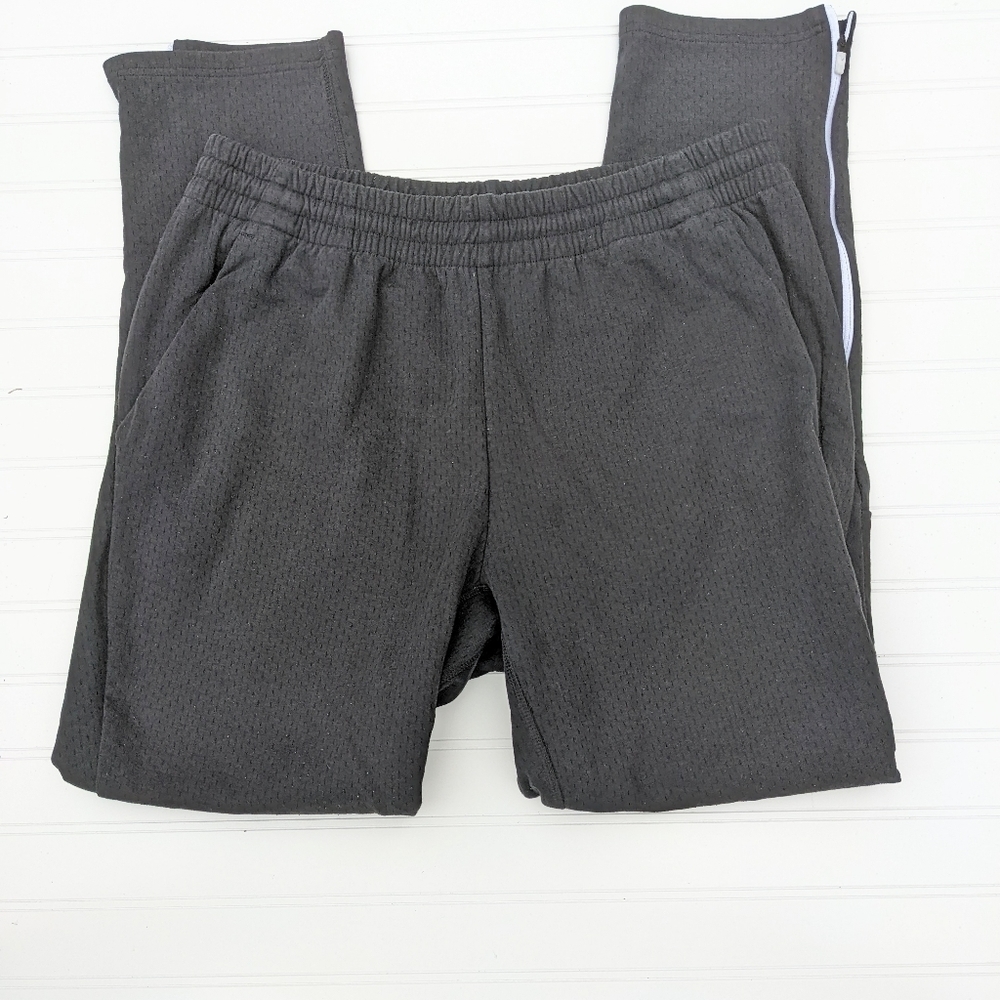 Adidas Black Textured Knit Slim Athletic Pants Side Zippers